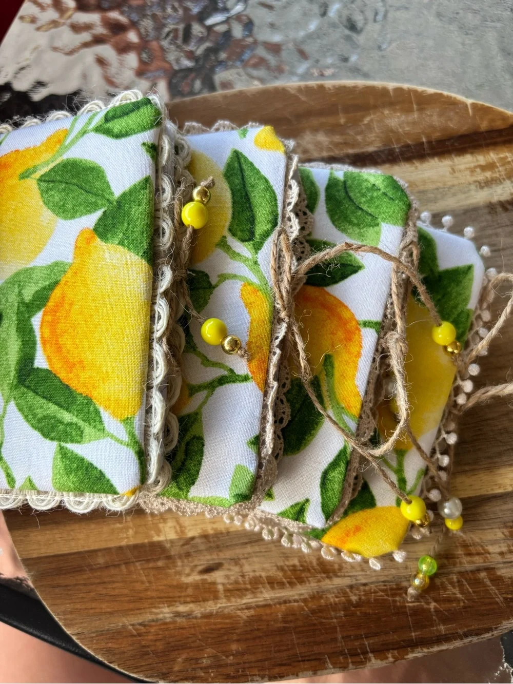 Handmade Lemon Fabric Covered Journals Set of 4